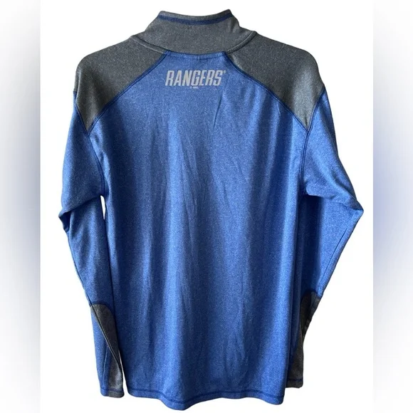 EUC RANGERS Blue and Gray New York Quarter-Zip Pullover W/Long Sleeves Collar - Picture 5 of 9